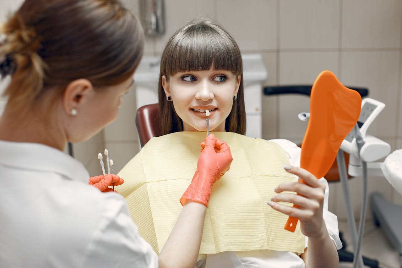 Women checking new teeth